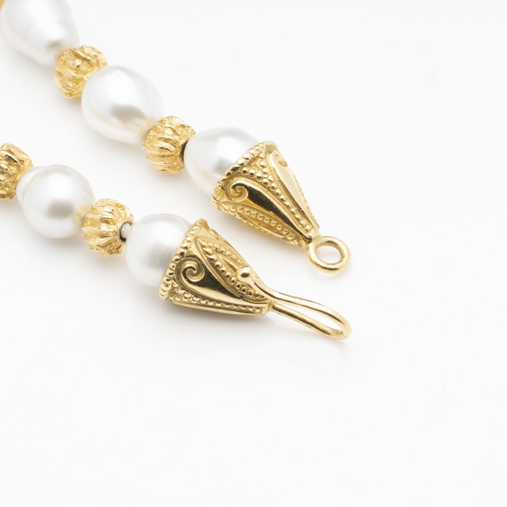 Elizabeth Gage South Sea Pearl Necklace with Dragon Clasp 22ct Gold