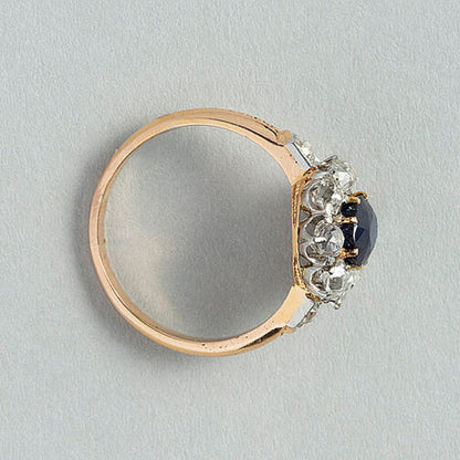 Antique 1.82ct Sapphire and Old Cut Diamond Cluster Ring