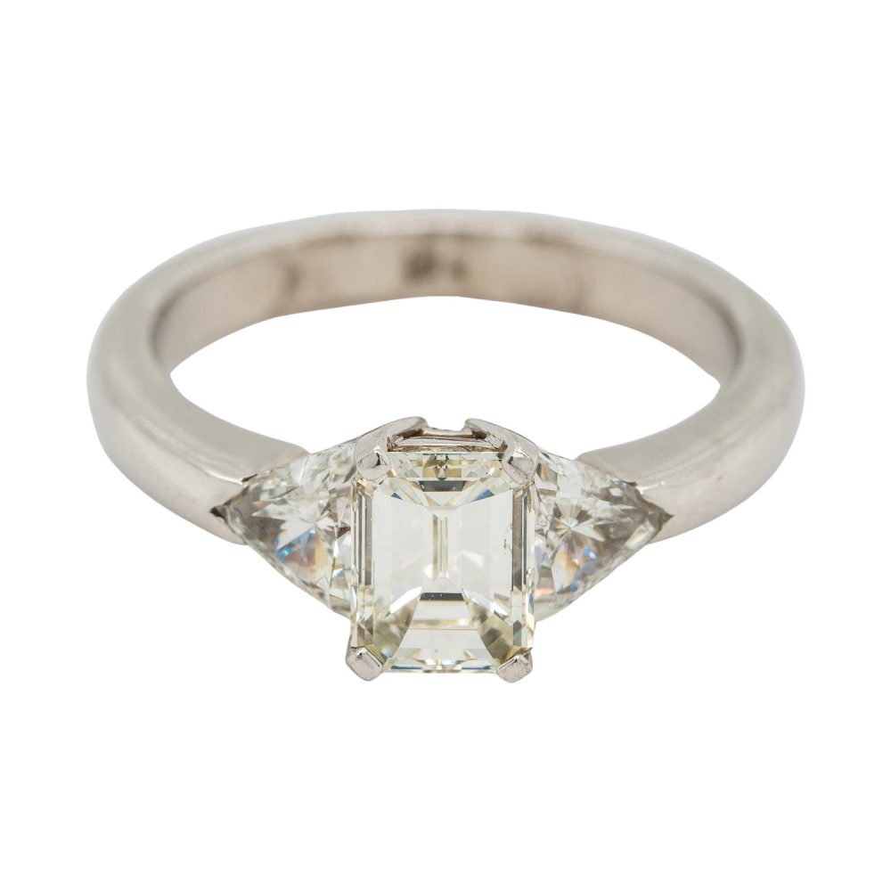 1.01ct Emerald Cut and Trillion Diamond Three Stone Engagement Ring