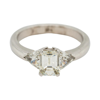 1.01ct Emerald Cut and Trillion Diamond Three Stone Engagement Ring
