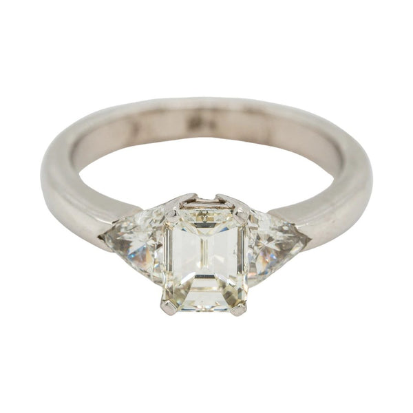 1.01ct Emerald Cut and Trillion Diamond Three Stone Engagement Ring