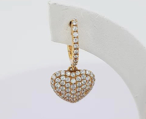 Diamond Heart Drop Earrings, 0.90 carats, 18ct yellow gold