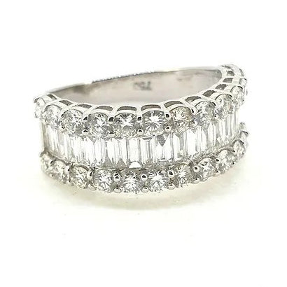 Baguette and Brilliant Diamond Cluster Half Eternity Band Ring, 2 carat total