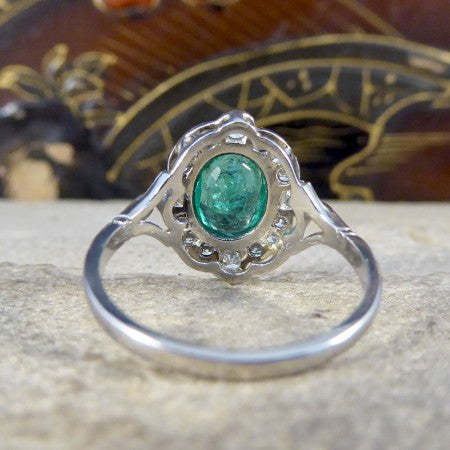 Art Deco Style Emerald and Diamond Cluster Plaque Ring, 1.35cts