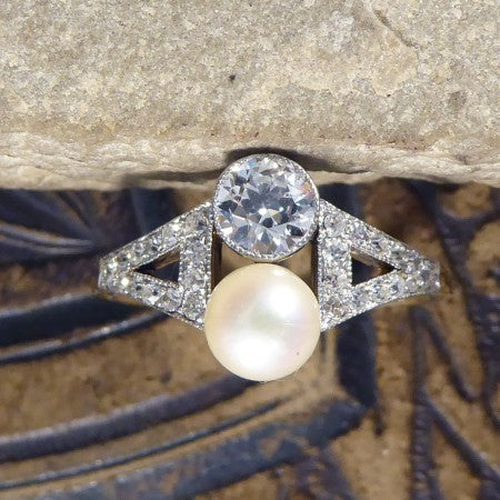 Natural pearl diamond ring old cut diamonds Antique jewellery