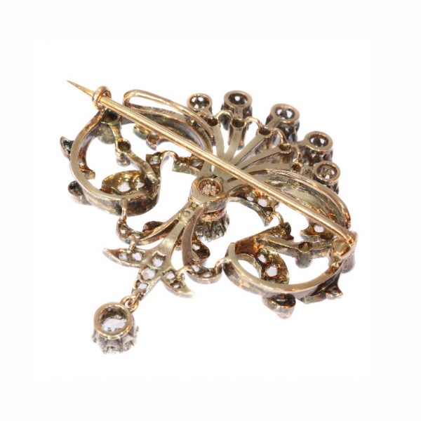 Antique Victorian Old Cut Diamond Pendant/Brooch, set in Silver and Gold