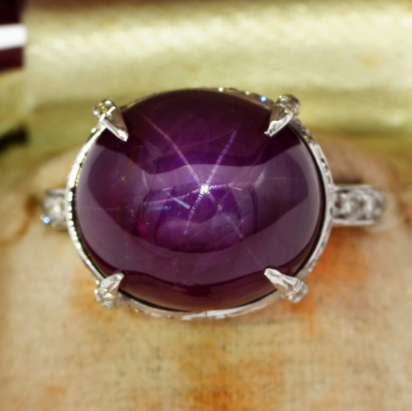 Natural No Heat 19ct Burma Star Ruby Solitaire Cocktail Ring with Diamonds