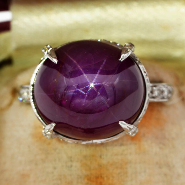 Natural No Heat 19ct Burma Star Ruby Solitaire Cocktail Ring with Diamonds