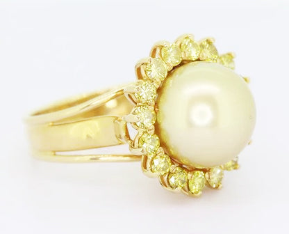 Golden South Sea Pearl and 2ct Fancy Yellow Diamond Cluster Ring