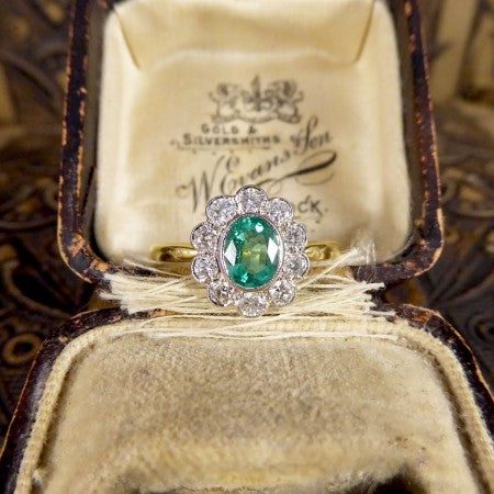 Emerald and Diamond Cluster Ring in 18ct Gold