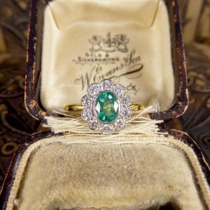 Emerald and Diamond Cluster Ring in 18ct Gold