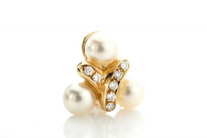 Italian Chantecler Freshwater Pearl, Diamond and 18ct Gold Earrings; tre-foil of freshwater pearls connected by 0.70cts diamond-set intersection, Signed
