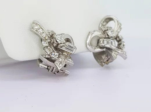 Vintage 1960's Diamond Set Bow Earrings in 18ct White Gold