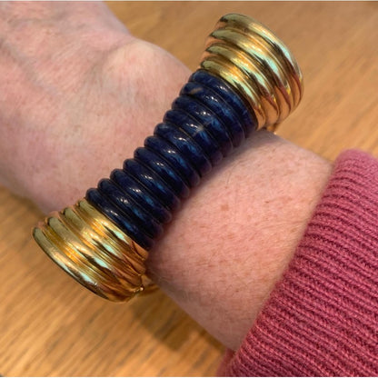 Vintage 1970s Zolotas Gold and Sodalite Bangle Bracelet
