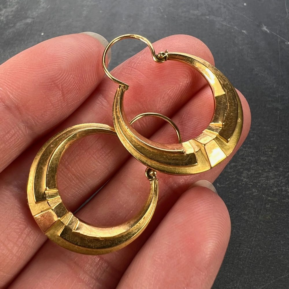 French 18ct Yellow Gold Creole Hoop Earrings