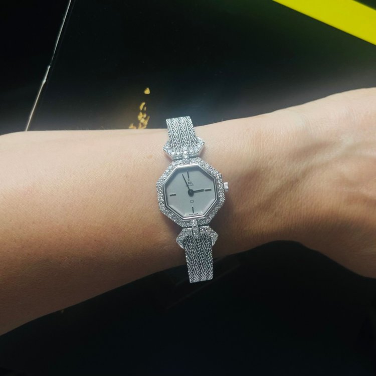 Vintage Ebel 18ct White Gold and Diamond Set Octagonal Bracelet Watch