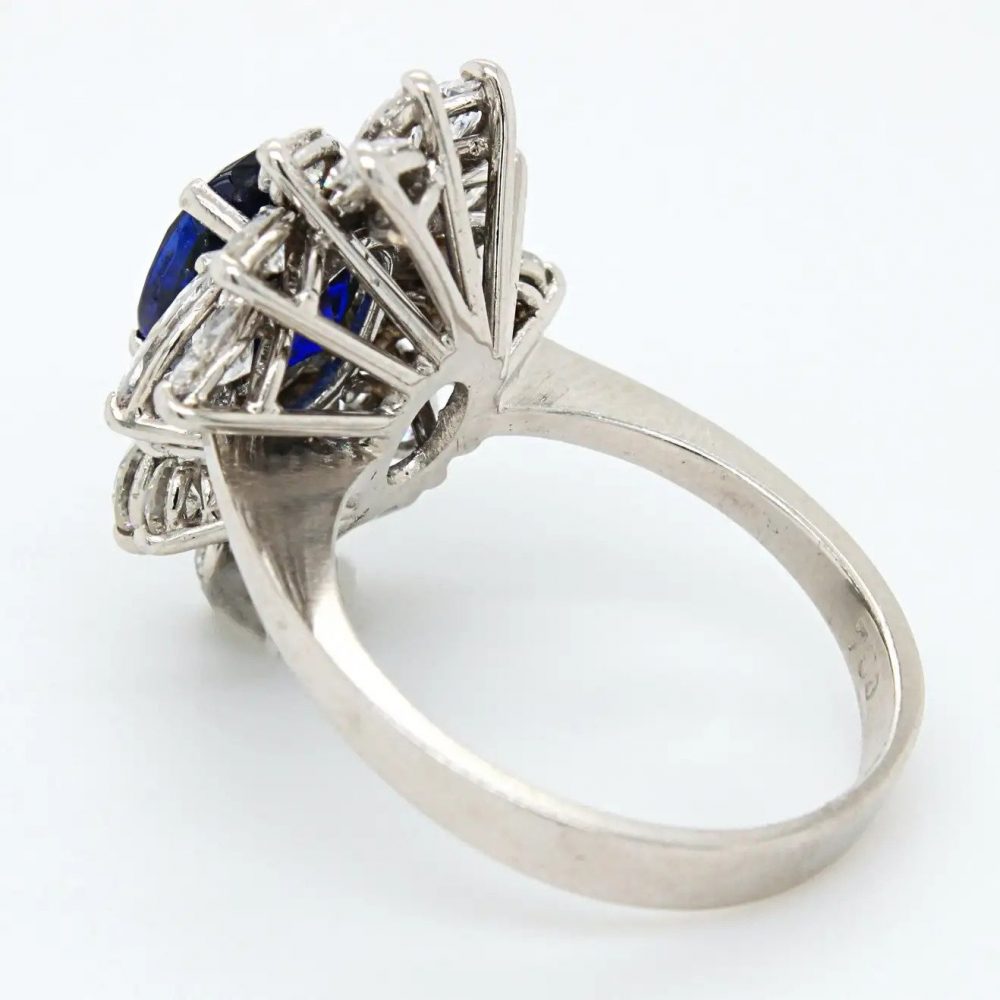 Vintage 1970s Certified Natural No Heat Royal Blue Burmese Sapphire and Diamond Cluster Ring in 18ct White Gold