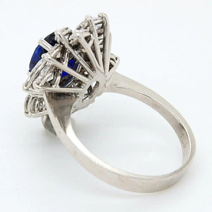 Vintage 1970s Certified Natural No Heat Royal Blue Burmese Sapphire and Diamond Cluster Ring in 18ct White Gold
