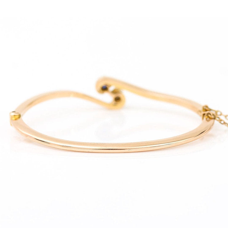 Edwardian Antique Sapphire Diamond 15ct Gold Bangle Bracelet