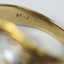 Vintage 1950s Diamond and 18ct Yellow Gold Leaf Design Bombe Ring; wirework strands of golden grass supporting a 1.50cts pavé set diamond leaf with a twisted gold central vein