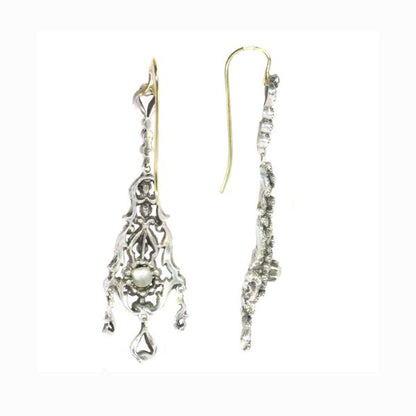 Antique Victorian Chandelier Paste and Silver Drop Earrings, Circa 1880