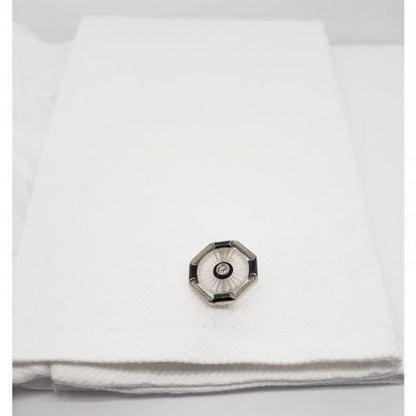 Antique Edwardian Old Cut Diamond Rock Crystal Black Onyx and Enamel Dress Set