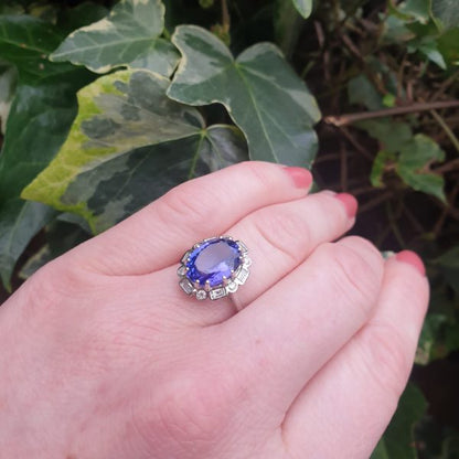 Tanzanite and Diamond Cluster Dress Ring in 18ct White Gold, 4.56 carats