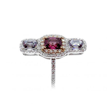 Contemporary 1.62ct Pink and Lilac Spinel Three Stone Ring with Diamonds
