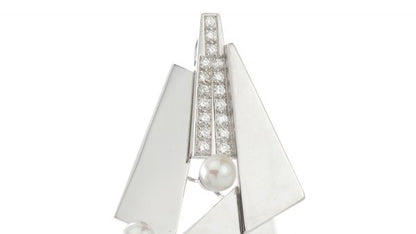 Vintage Natural Pearl, Diamond, 18ct Gold Geometric Brooch Pendant