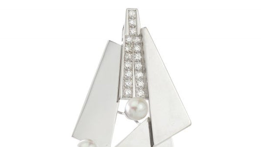 Vintage Natural Pearl, Diamond, 18ct Gold Geometric Brooch Pendant