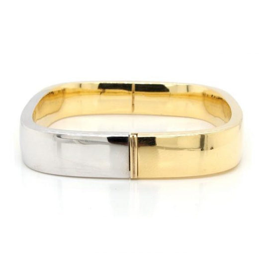 Vintage 18ct Yellow and White Gold Chunky Hinged Bangle Bracelet