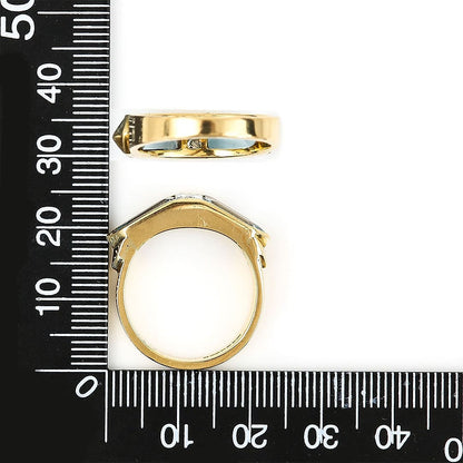 Vintage Trapeze Cut Aquamarine and Radiant Cut Diamond Three Stone Ring