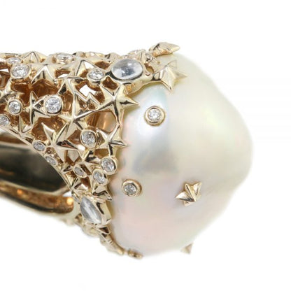 Bibi Van Der Velden Pearl Moonstone Diamond Starry Night Ring in 18ct Yellow Gold