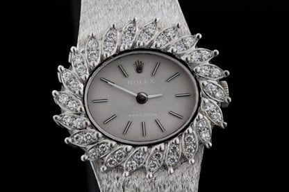 Vintage Rolex 18ct White Gold Manual Watch with Diamond Bezel