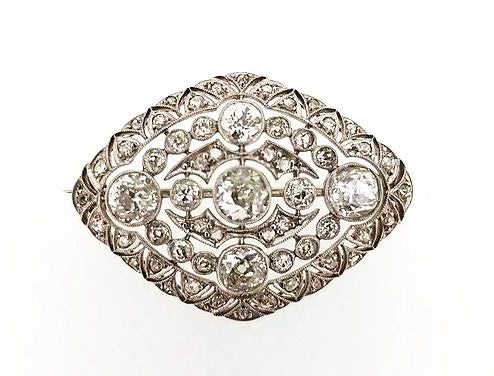Antique Edwardian Diamond Brooch, 5.00 carat total, 18ct White Gold