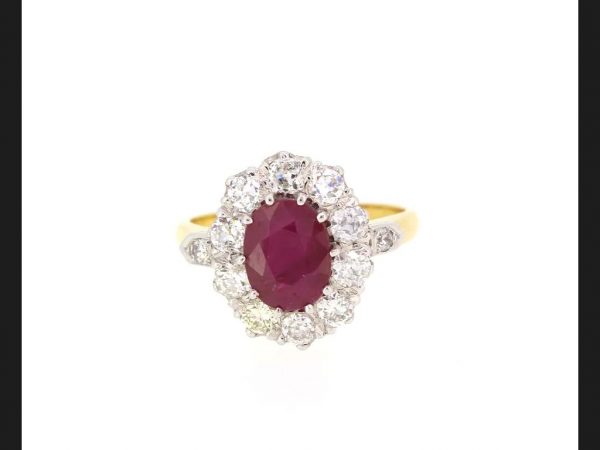 Ruby and Diamond Cluster Ring, 2.20 Carats, 18ct Yellow Gold