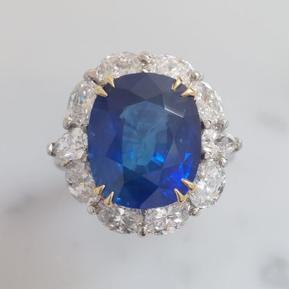 9.04ct Cushion Sapphire and Diamond Cluster Ring