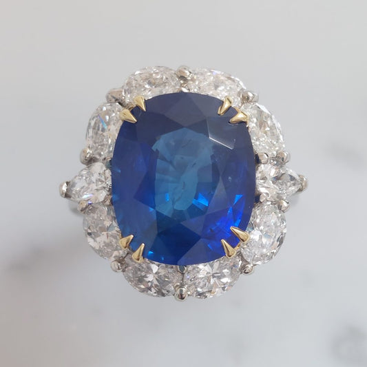 9.04ct Cushion Sapphire and Diamond Cluster Ring
