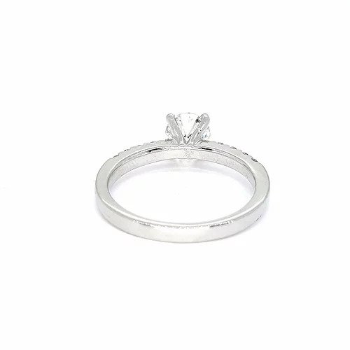 Diamond Solitaire Engagement Ring; round brilliant cut diamond, claw-set, accented with diamond set shoulders, 1.01 carats, in platinum