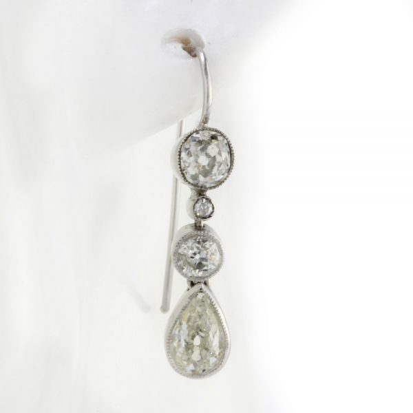 Antique Edwardian Old Cut Diamond Drop Earrings in Platinum