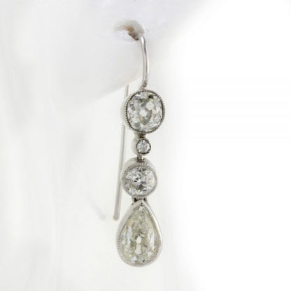 Antique Edwardian Old Cut Diamond Drop Earrings in Platinum