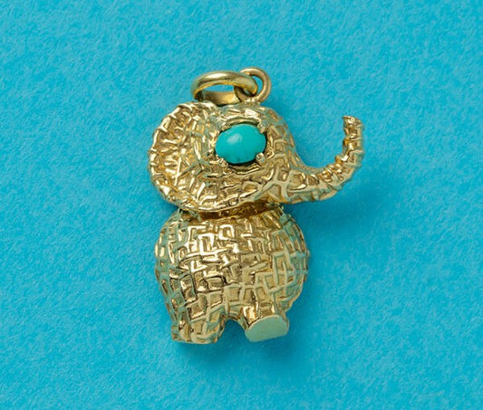 Vintage 18ct Yellow Gold Elephant Charm with Turquoise Eye