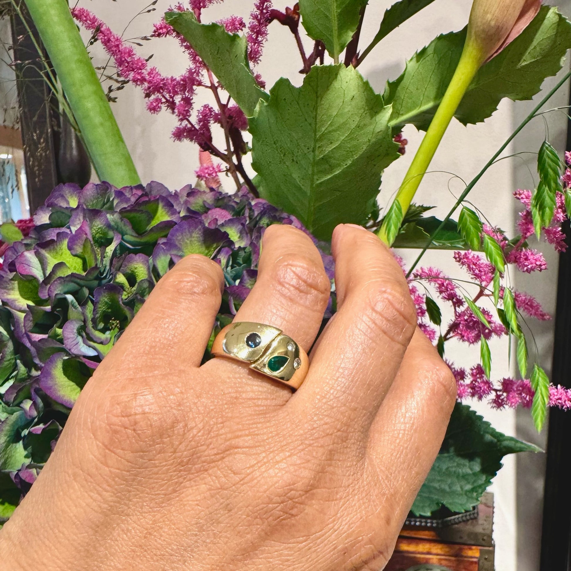 Diamond Emerald Sapphire 18k Gypsy Ring 16771-9001
