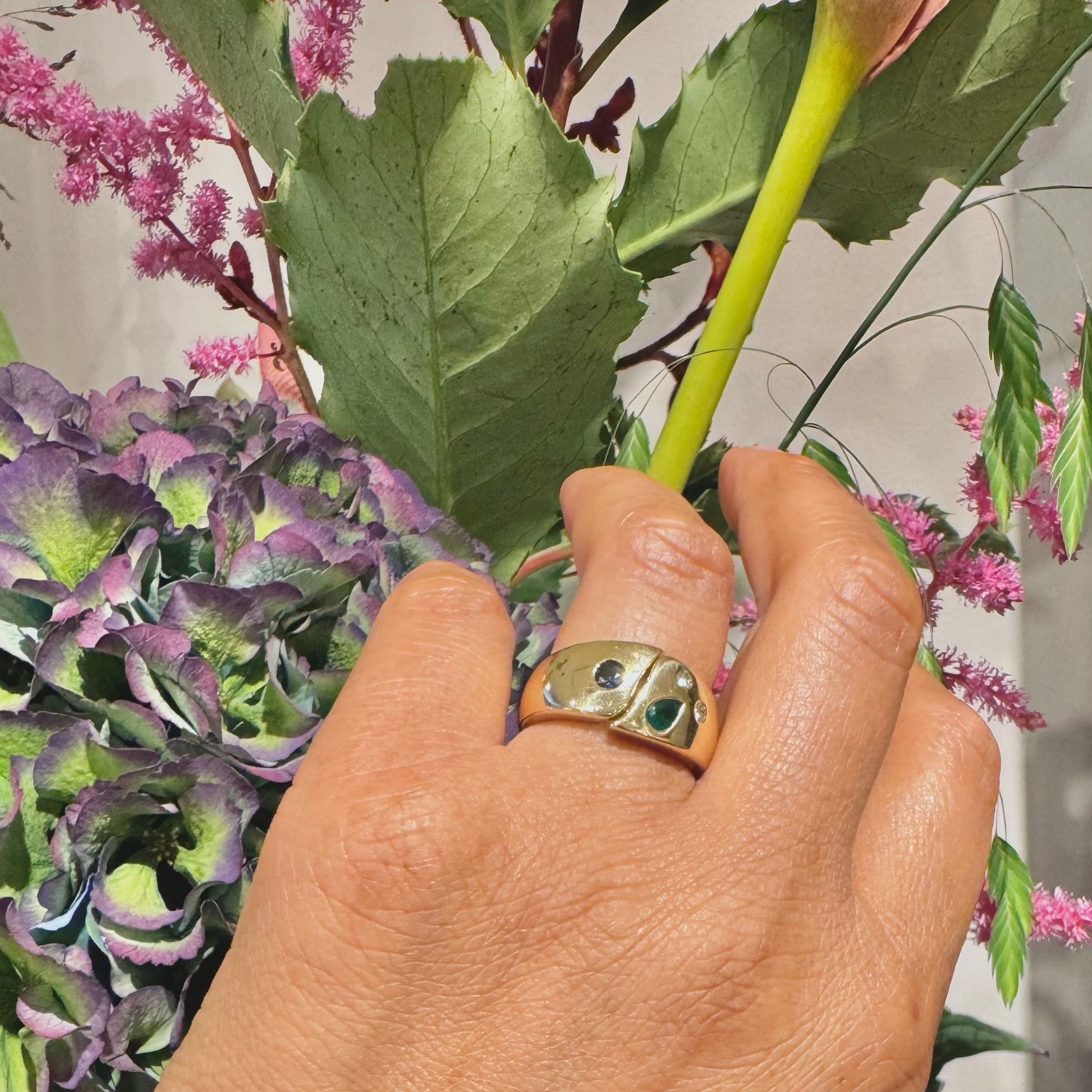 Diamond Emerald Sapphire 18k Gypsy Ring 16771-9001