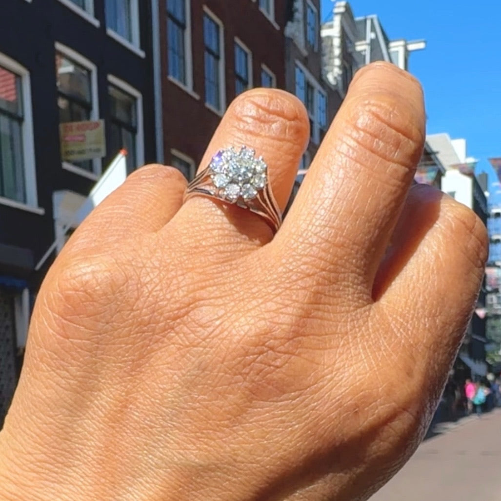 Vintage Diamond 14k Cluster Engagement Ring. 0.84cts