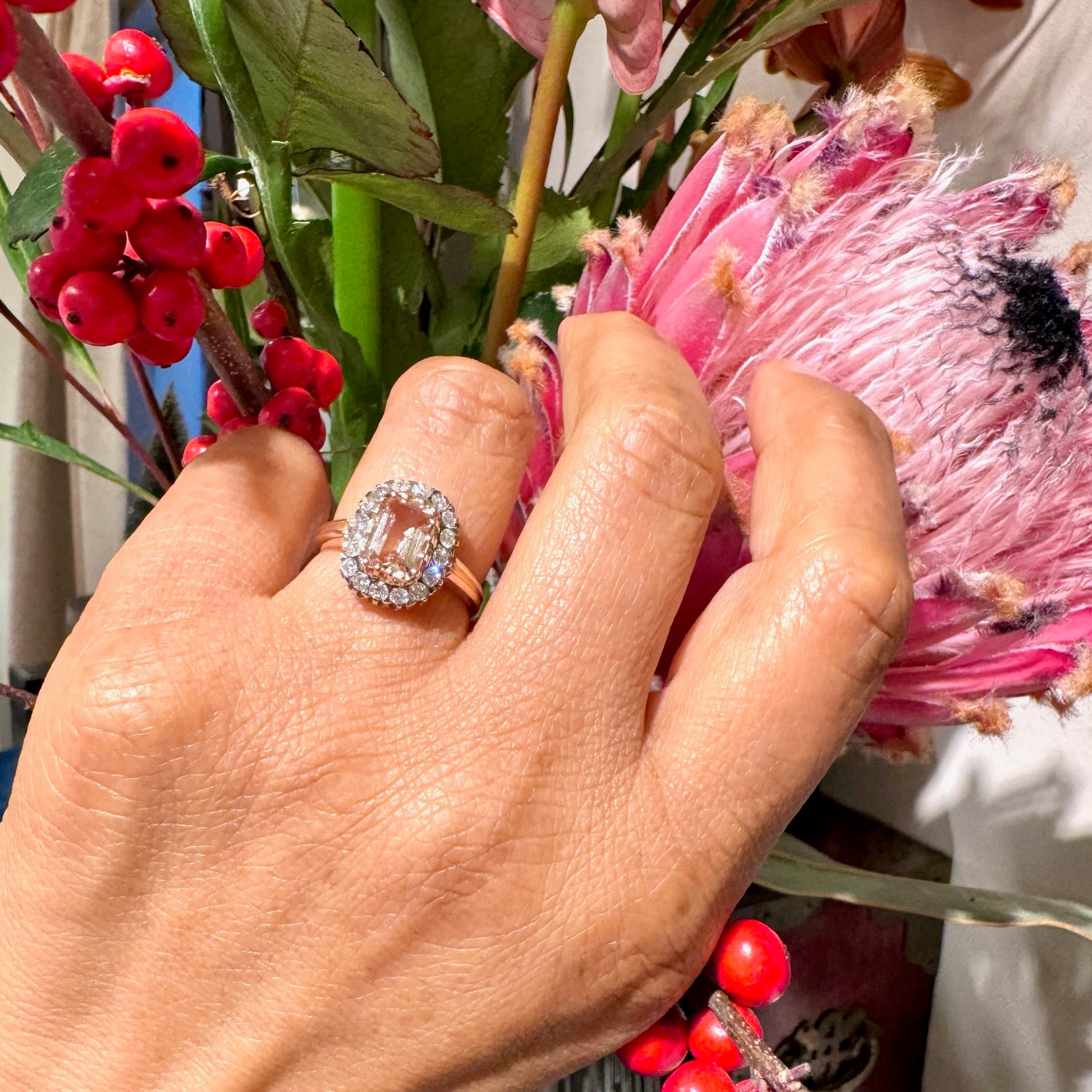 Diamond Morganite 14k Cluster Engagement Ring