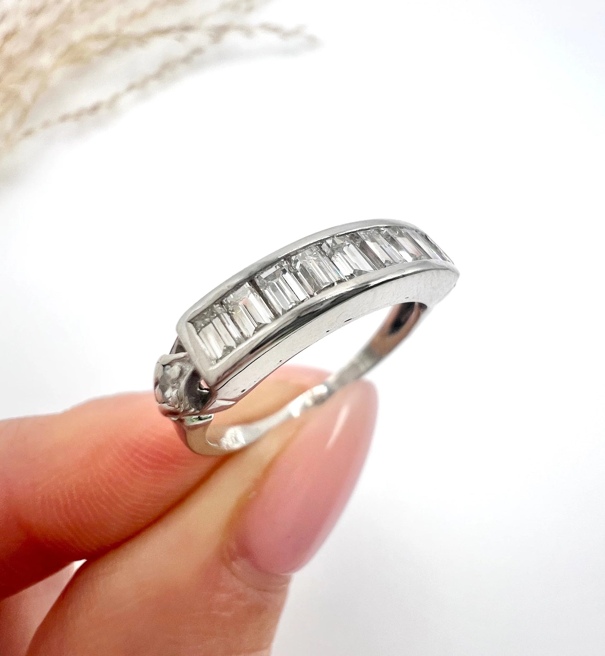 Vintage Platinum Emerald Cut Diamond Half Eternity Ring, Circa 1990