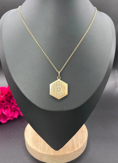 Antique 15ct Yellow Gold, Edwardian era White Enamel Hexagonal Locket