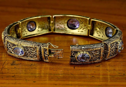 Vintage 19.45ct Natural No Heat Ceylon Sapphire Panel Link Bracelet