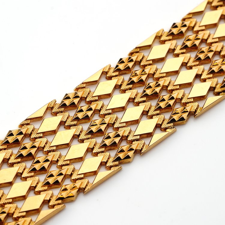 Vintage Italian Fancy Diamond Link Wide Cuff Gold Bracelet